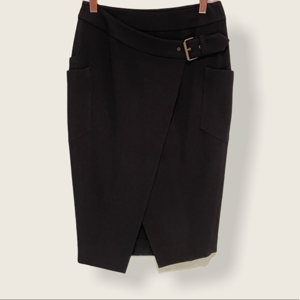 Free People black wrap pencil skirt with buckle 4